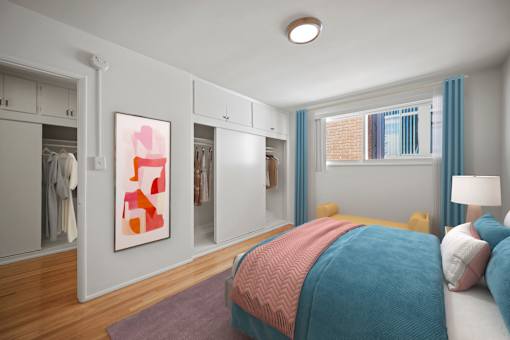Bedroom with Multiple Closets and Built-In Cabinets