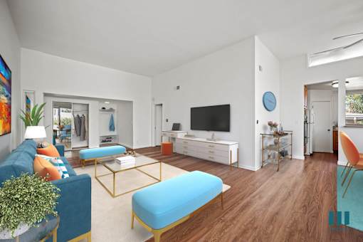 Open-Concept Living and Dining Room with a Hall Closet and Vinyl Flooring