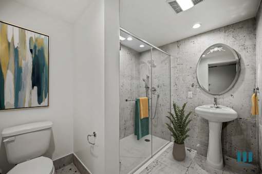 Large-Size Bathroom with Walk-In Shower with Glass Door  - Two-Bedroom Two-Bathroom - Unit 108