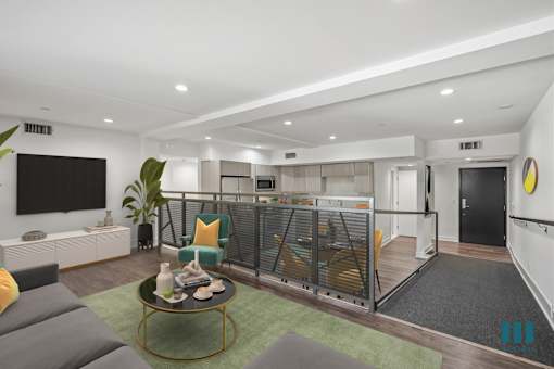 Open-Concept Living Room, Dining, and Kitchen -  Two-Bedroom Two-Bathroom - Unit 108