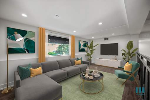 Living Room with Vinyl Flooring and Recessed Lighting - Two-Bedroom Two-Bathroom - Unit 108