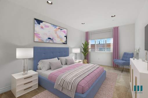 Bedroom with Recessed Lighting and Large-Size Windows