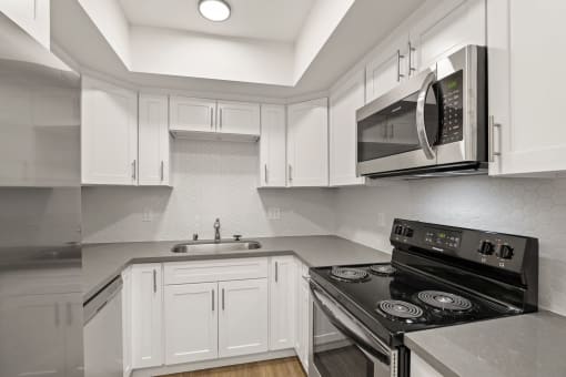 Kitchen with Stainless-Steel Stove and Microwave Oven