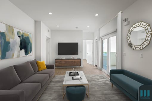 Large-Size Living Room with Recessed Lighting, Vinyl Flooring, and Patio