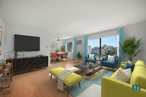 Spacious Living Room with Large-Size Windwos Providing Lots of Natural Light