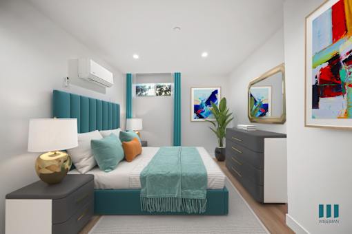 Bedroom with Vinyl Flooring and Recessed Lighting