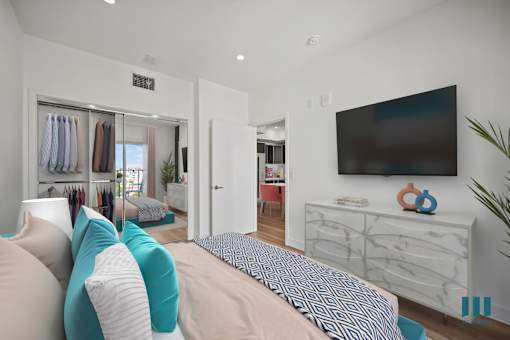 Large-Size Bedroom with a Mirrored CLoset, Recessed Lighting, and Vinyl Flooring - Dunn Floor Plan