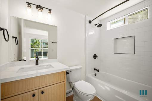 Bathroom with Shower-Bath and Vanity Cabinet Storage