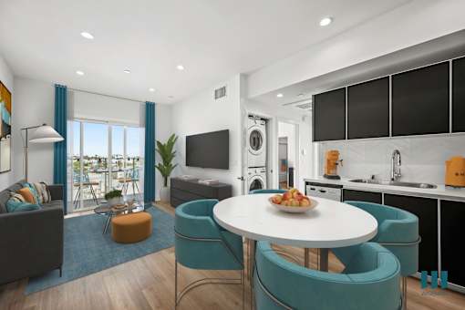 Open-Concept Kitchen, Dining, and Living Room with Patio -Madison Floor Plan