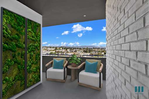 A living wall with a view of the city.