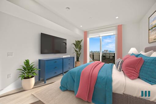 Master Bedroom with Balcony at Ogden Garden by Wiseman, Los Angeles