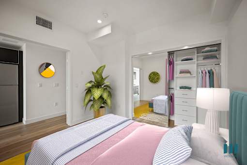 Bedroom with Mirrored Closet at Ogden Garden by Wiseman, California