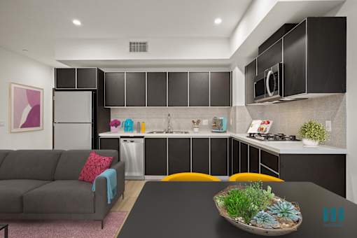 Spacious Kitchen With Pantry Cabinet at Ogden Garden by Wiseman, Los Angeles, California
