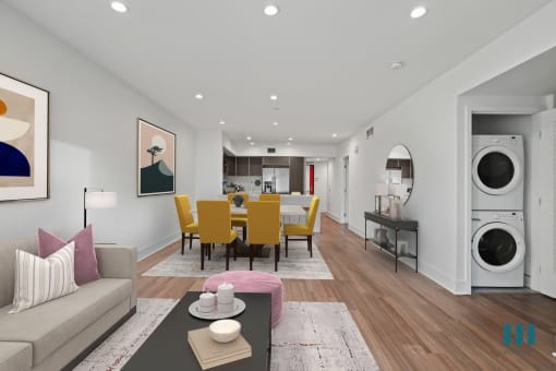 Open-Concept Kitchen, Dining, Living Rooms, and In-Suite Washer & Dryer