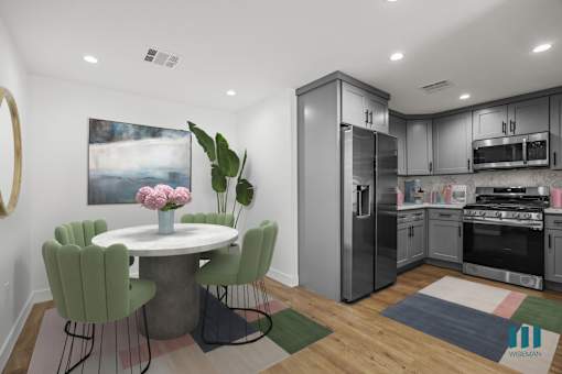 Dining Room and Kitchen with Energy-Efficient Appliances and Ample Cabinet Storage