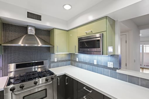 Kitchen with Stainless-Steel Stove and Microwave Oven