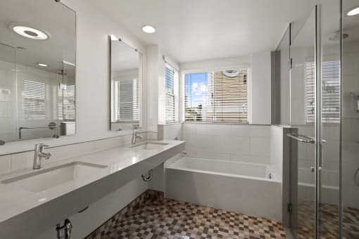 Handicap Accessible Bathroom with Double Sink, Stand-Up Shower, and Full-Size Bathtub