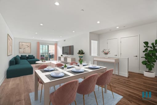 Open-Concept Dining and Living Room with Patio