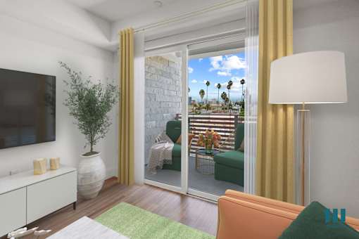 Living Room with Vinyl Flooring and a Patio