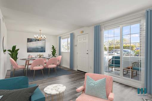 Open-Concept Dining and Living Room with Patio and Large-Size Windows
