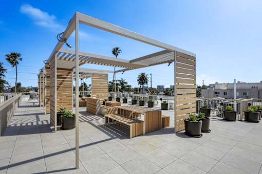 Rooftop with Wooden Pergola at Venice Wave by Wiseman, Venice, CA