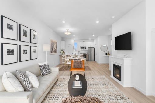 a living room with a couch and a coffee table
