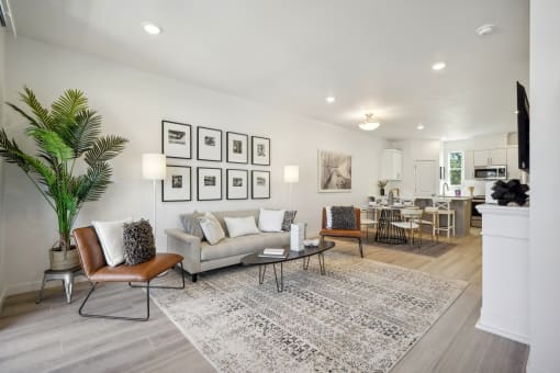 a living room with a couch and a table