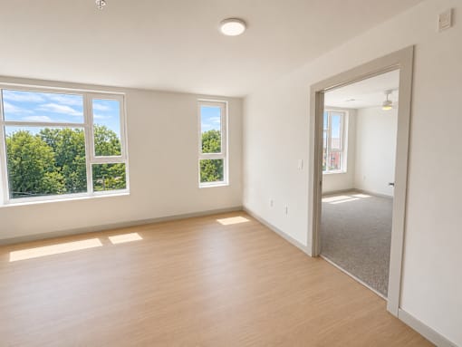 A room with a wooden floor