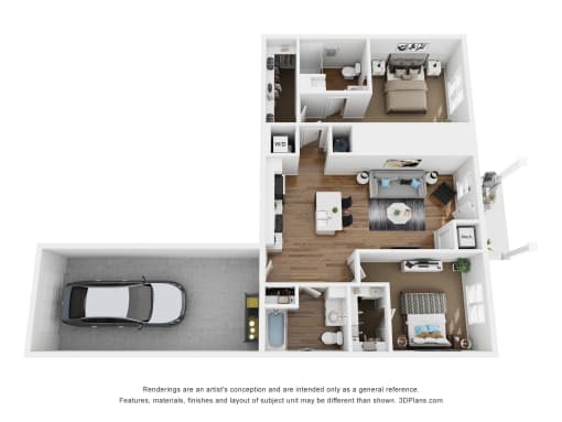 2 Bedroom 2 bath floor plan at The Daniels at Northern Gateway Apartments, Saukville, WI 53080