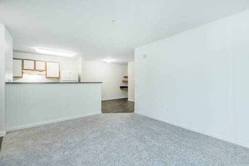 A large empty room with a carpeted floor and white walls.