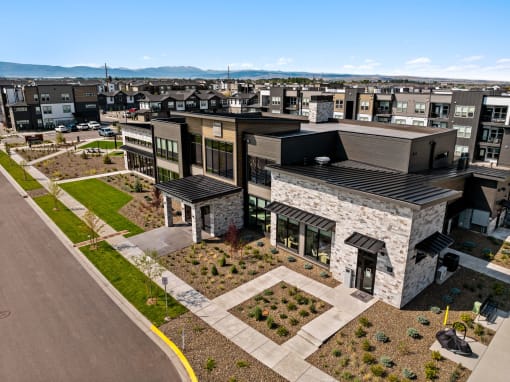 an aerial view of an apartment complex in the city