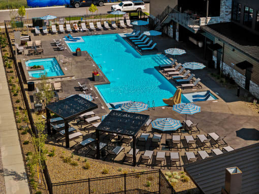 a view of the outdoor pool at the ace hotel anaheim resort