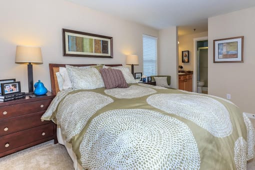 a bedroom with a bed and a dresser