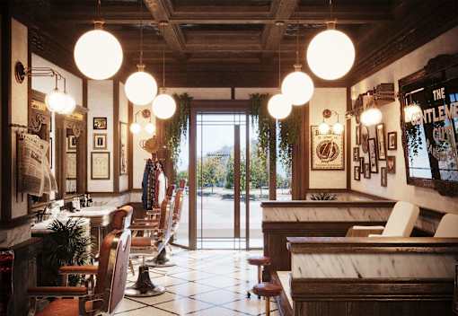 A restaurant with wooden chairs and tables.