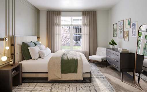 a bedroom with a bed and a dresser