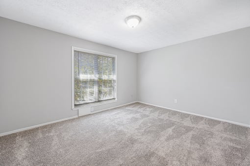 an empty room with carpet and a window