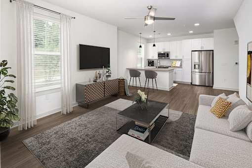 a living room with a couch and a coffee table