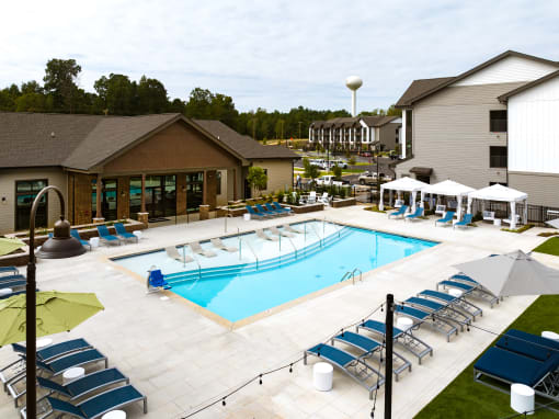 an aerial view of the pool at the resort at governors crossing