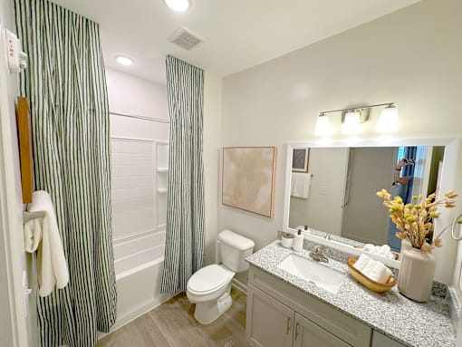 A bathroom with a toilet, sink, and shower curtain.
