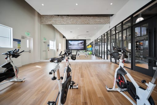 a gym with treadmills and exercise bikes at Altis Grand Central, Tampa, FL
