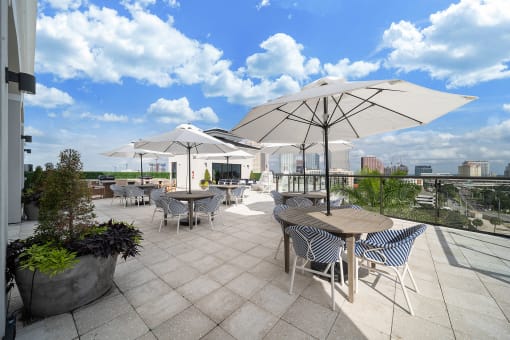 the rooftop terrace at the kimpton brice hotel with views of the philadelphia at Altis Grand Central, Tampa Florida