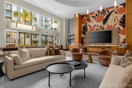 a rendering of a living room with a couch and a table