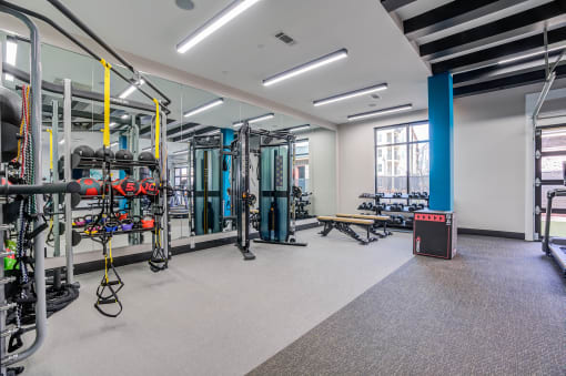 a view of the weight room at the callaway house austin