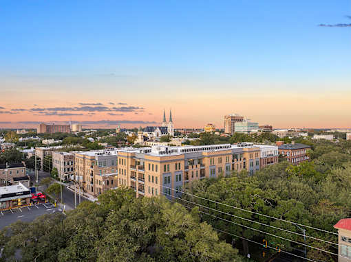 Capital Collective Luxury Apartments aerial view at sunset - Savannah, GA