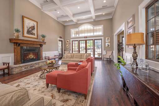 A living room with a fireplace and a couch.