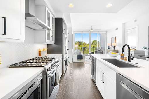 A modern kitchen with a stove top oven and a dishwasher.