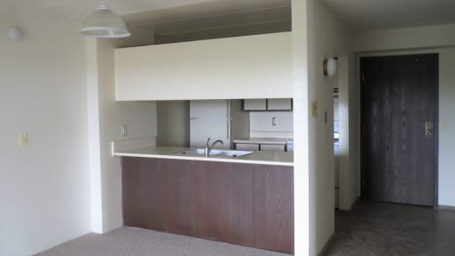 a view of the kitchen from the living room