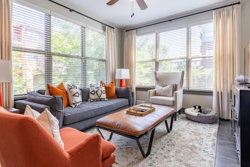 a living room with a couch and a coffee table