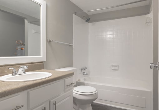 a bathroom with a sink toilet and bathtub