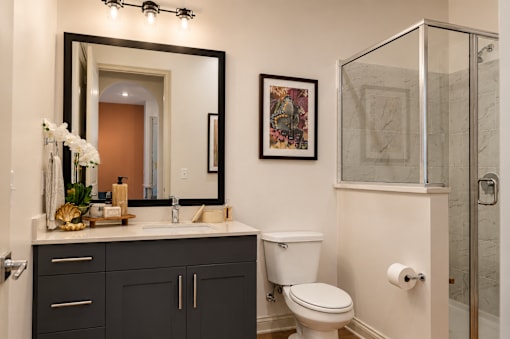 A bathroom with a white toilet and a sink with a mirror above it.